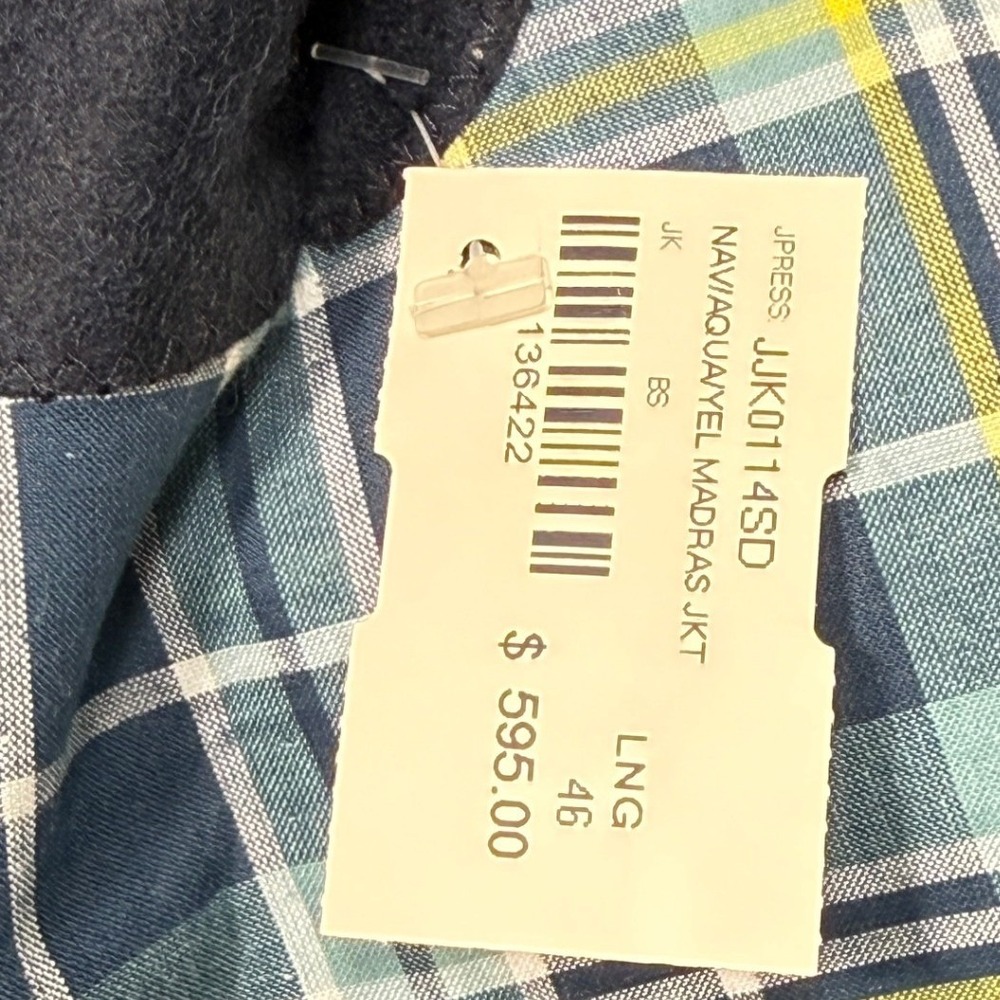 J. Press Mens 46L Madras Plaid Sport Coat Blazer NWT Nav Aqua Yel Cotton Preppy - Picture 3 of 9
